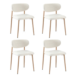 4x Dining Chairs Boucle Fabric Wooden Frame Modern Kitchen Chairs White