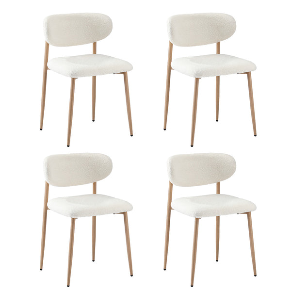  4x Dining Chairs Boucle Fabric Wooden Frame Modern Kitchen Chairs White