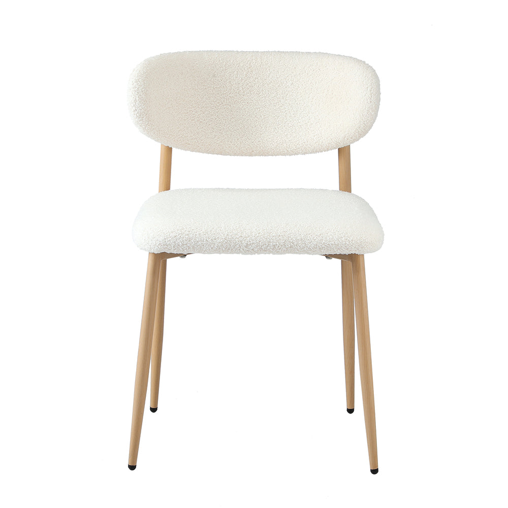 4x Dining Chairs Boucle Fabric Wooden Frame Modern Kitchen Chairs White