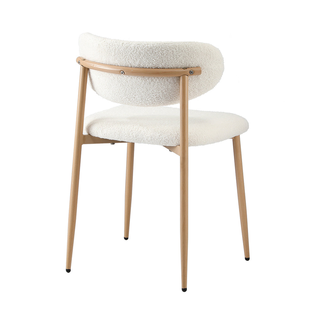 4x Dining Chairs Boucle Fabric Wooden Frame Modern Kitchen Chairs White
