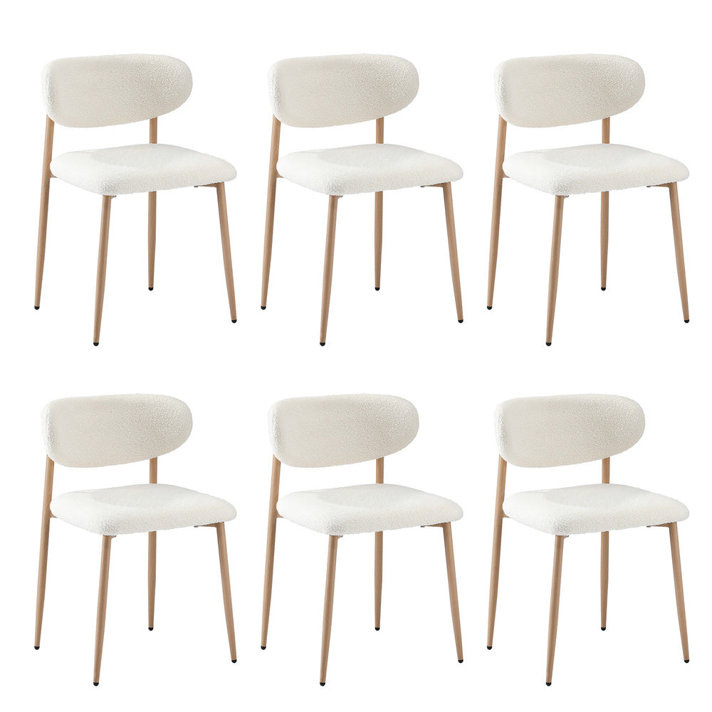 Set of 6 Dining Chairs Boucle Fabric Black & White Kitchen or Dining Room