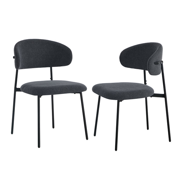  Dining Chair Linen Fabric Padded Seat Grey Modern Kitchen Furniture