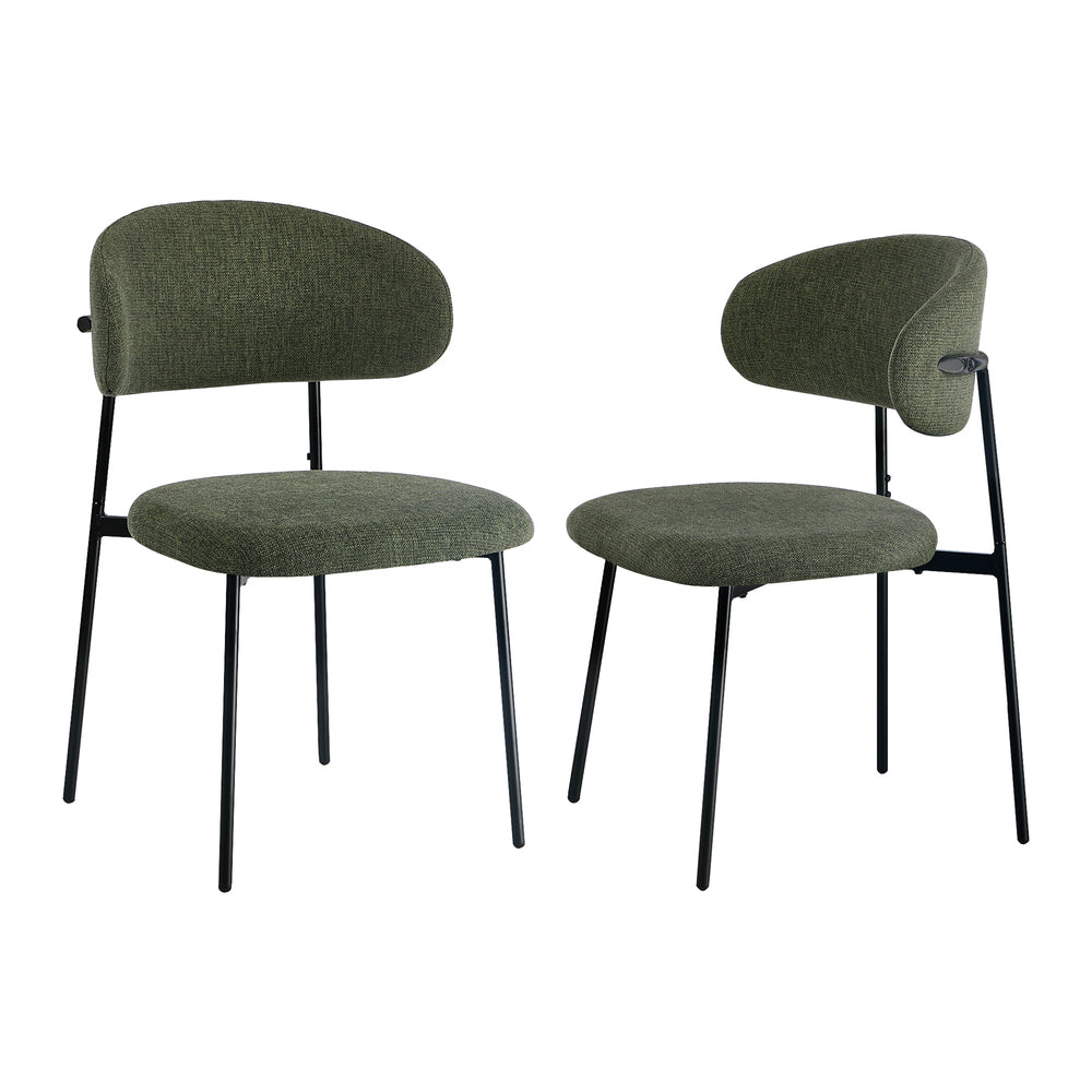 Dining Chair Set of 2 Green Linen Fabric with Contoured Foam Seat