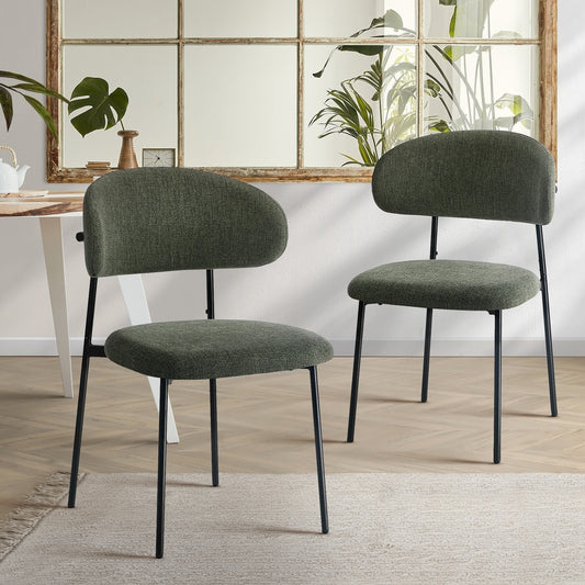 Dining Chair Set of 4,6 Green Linen Fabric with Contoured Foam Seat
