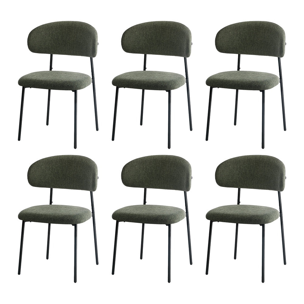 Dining Chair Set of 4,6 Green Linen Fabric with Contoured Foam Seat