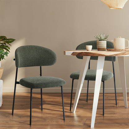 Dining Chair Set of 4,6 Green Linen Fabric with Contoured Foam Seat