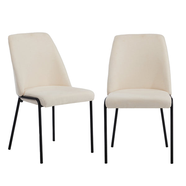  Set of 2 Dining Chairs Chenille Fabric Upholstered Padded Seat Beige Green & Grey