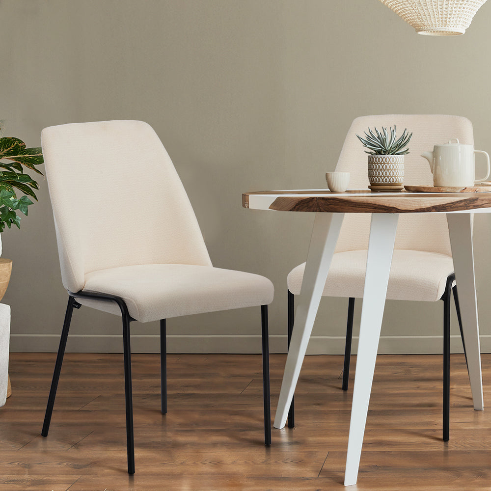 Set of 2 Dining Chairs Chenille Fabric Upholstered Padded Seat Beige Green & Grey