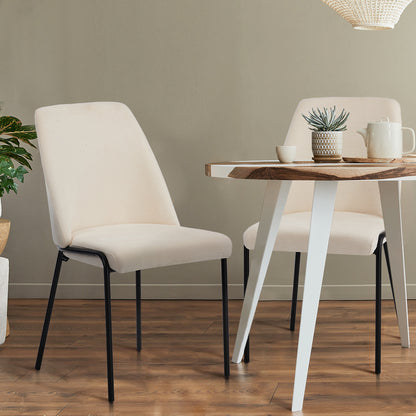 Set of 2 Dining Chairs Chenille Fabric Upholstered Padded Seat Beige Green & Grey