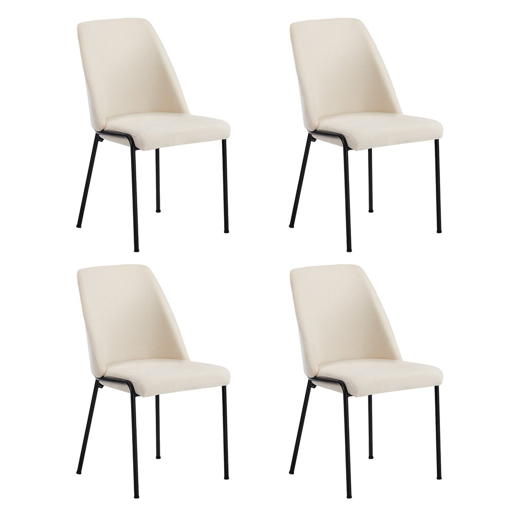 Set of 4 Dining Chairs Chenille Fabric Upholstered Padded Seat Beige Green & Grey