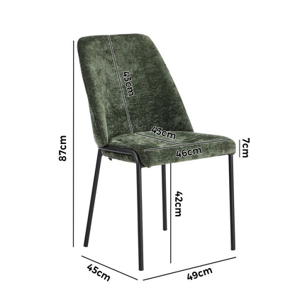 Set of 2 Dining Chairs Chenille Fabric Upholstered Padded Seat Beige Green & Grey