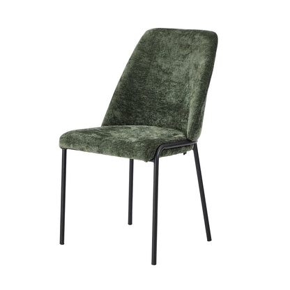 Set of 2 Dining Chairs Chenille Fabric Upholstered Padded Seat Beige Green & Grey