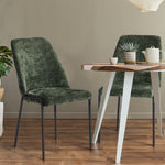 Set of 2 Dining Chairs Chenille Fabric Upholstered Padded Seat Beige Green & Grey