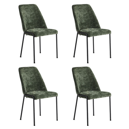 Set of 4 Dining Chairs Chenille Fabric Upholstered Padded Seat Beige Green & Grey