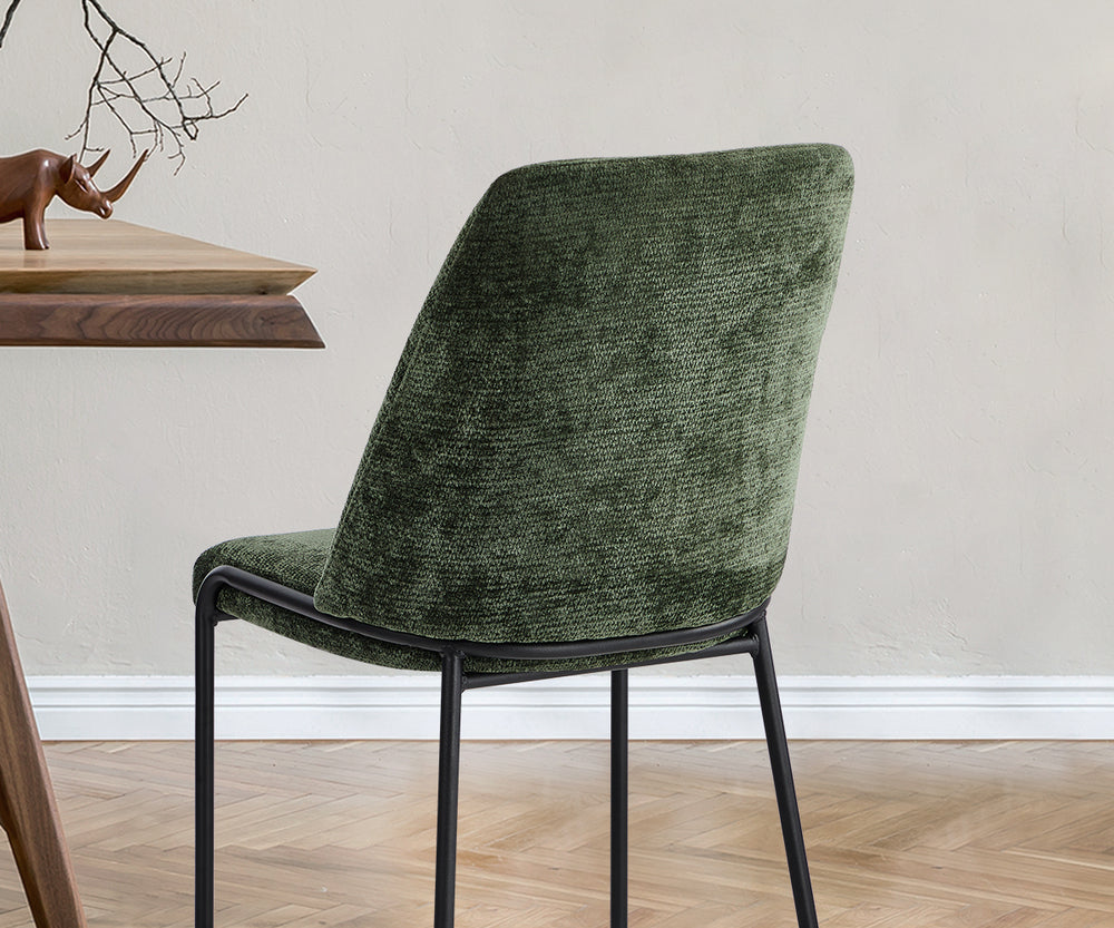 Set of 4 Dining Chairs Chenille Fabric Upholstered Padded Seat Beige Green & Grey