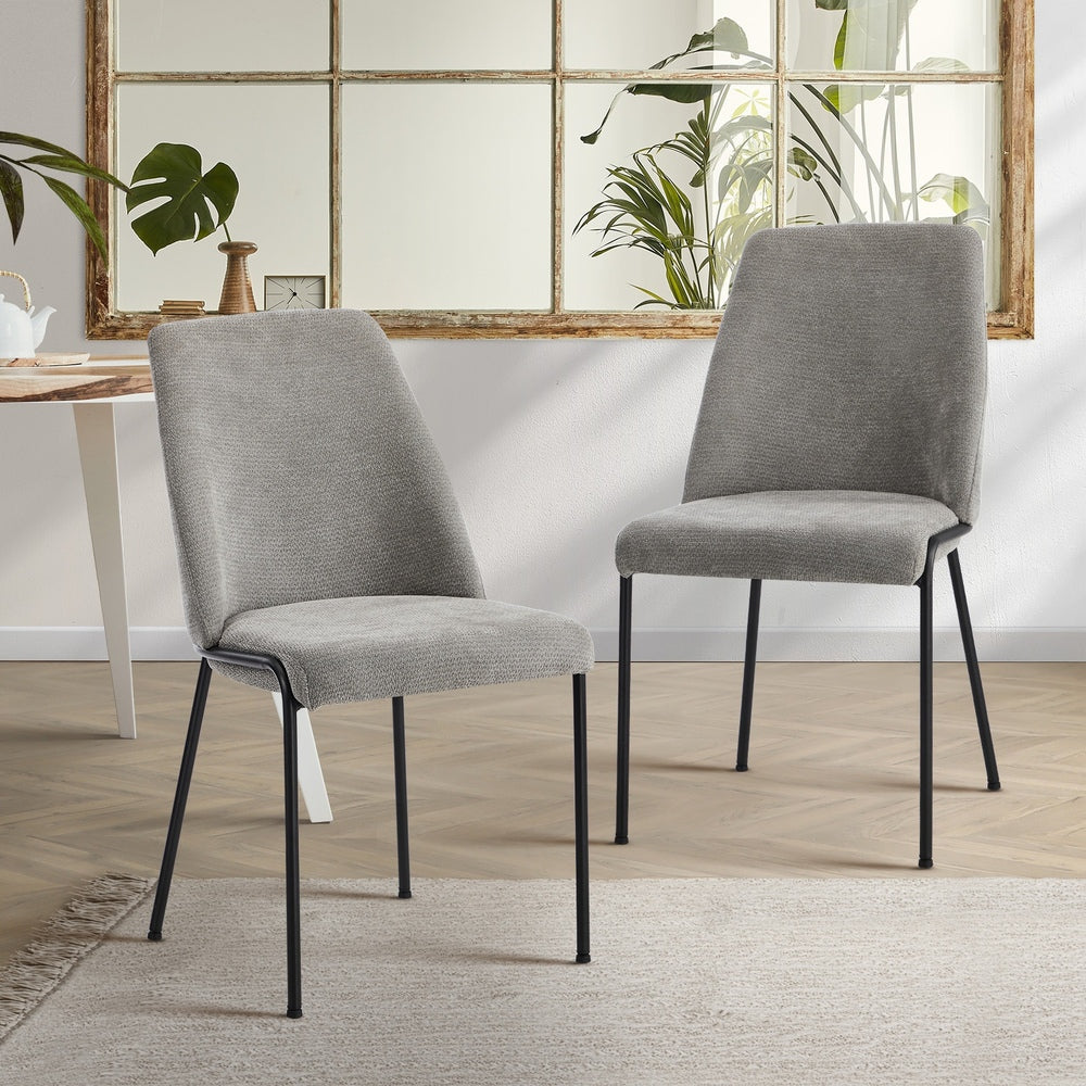 Set of 2 Dining Chairs Chenille Fabric Upholstered Padded Seat Beige Green & Grey