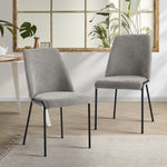 Set of 2 Dining Chairs Chenille Fabric Upholstered Padded Seat Beige Green & Grey
