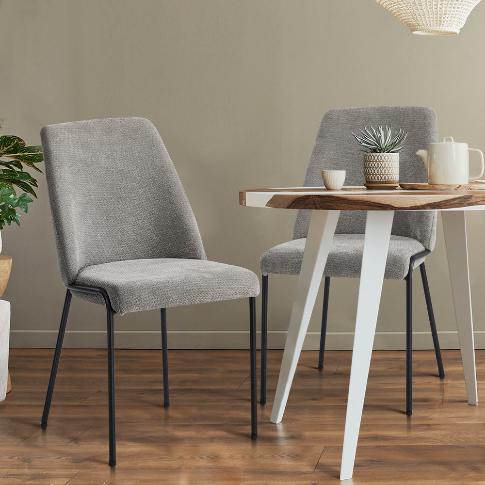 Set of 2 Dining Chairs Chenille Fabric Upholstered Padded Seat Beige Green & Grey