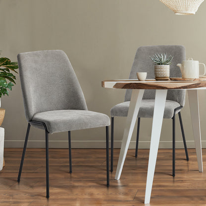 Set of 2 Dining Chairs Chenille Fabric Upholstered Padded Seat Beige Green & Grey