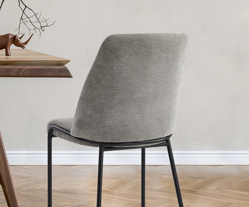Set of 2 Dining Chairs Chenille Fabric Upholstered Padded Seat Beige Green & Grey