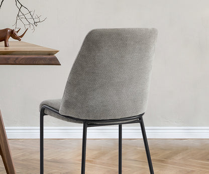 Set of 2 Dining Chairs Chenille Fabric Upholstered Padded Seat Beige Green & Grey
