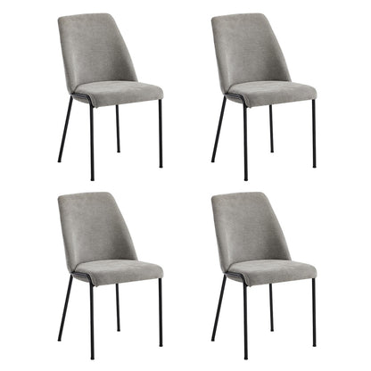 Set of 4 Dining Chairs Chenille Fabric Upholstered Padded Seat Beige Green & Grey