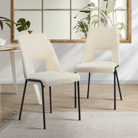2x Dining Chairs Chenille Fabric Upholstered Kitchen Side Chairs Beige Green & Grey