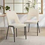 2x Dining Chairs Chenille Fabric Upholstered Kitchen Side Chairs Beige Green & Grey