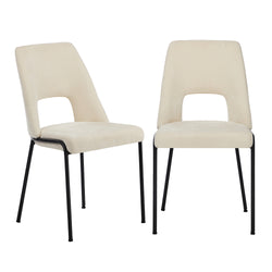 2x Dining Chairs Chenille Fabric Upholstered Kitchen Side Chairs Beige Green & Grey