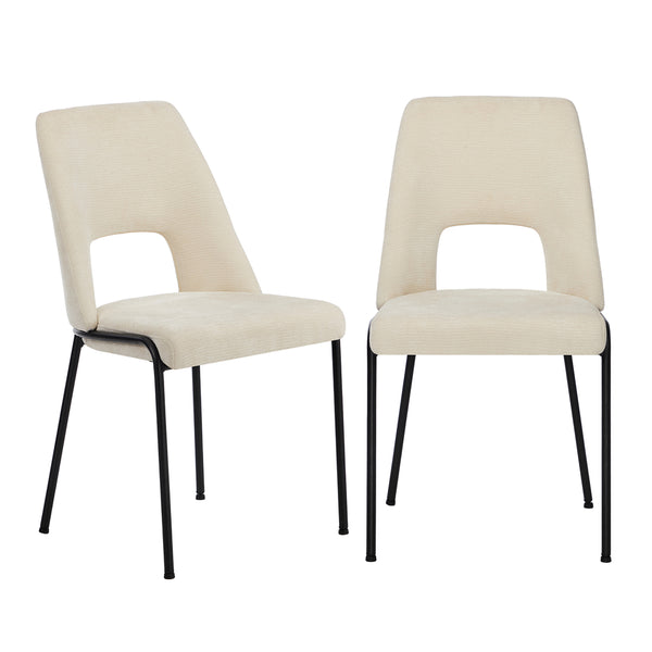  2x Dining Chairs Chenille Fabric Upholstered Kitchen Side Chairs Beige Green & Grey