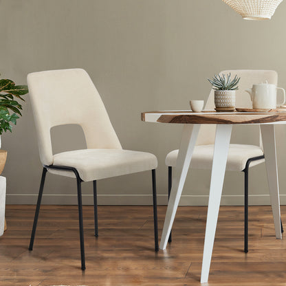 2x Dining Chairs Chenille Fabric Upholstered Kitchen Side Chairs Beige Green & Grey
