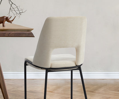 2x Dining Chairs Chenille Fabric Upholstered Kitchen Side Chairs Beige Green & Grey