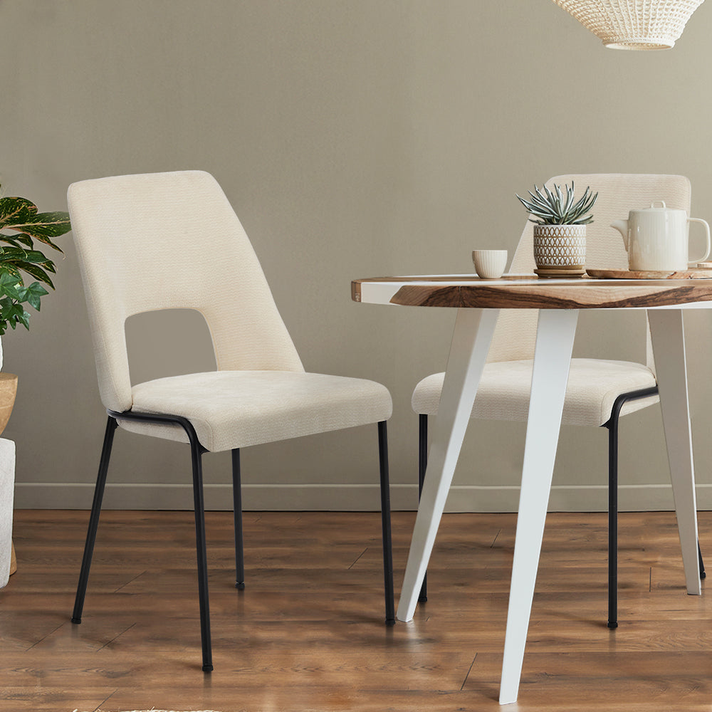 6x Dining Chairs Chenille Fabric Upholstered Kitchen Side Chairs Beige Green & Grey