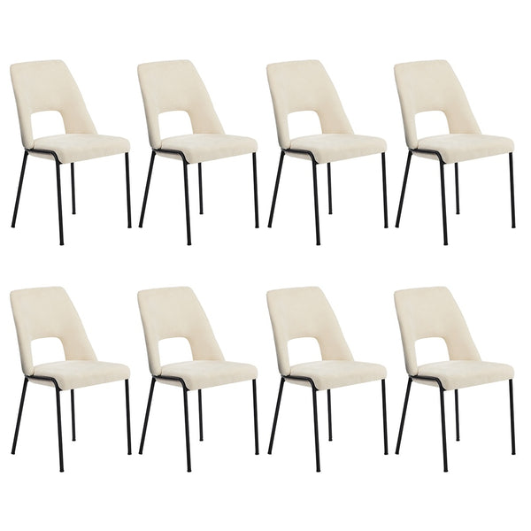  8x Dining Chairs Chenille Fabric Upholstered Kitchen Side Chairs Beige Green & Grey