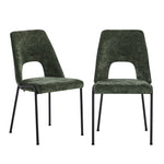 2x Dining Chairs Chenille Fabric Upholstered Kitchen Side Chairs Beige Green & Grey