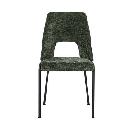 2x Dining Chairs Chenille Fabric Upholstered Kitchen Side Chairs Beige Green & Grey