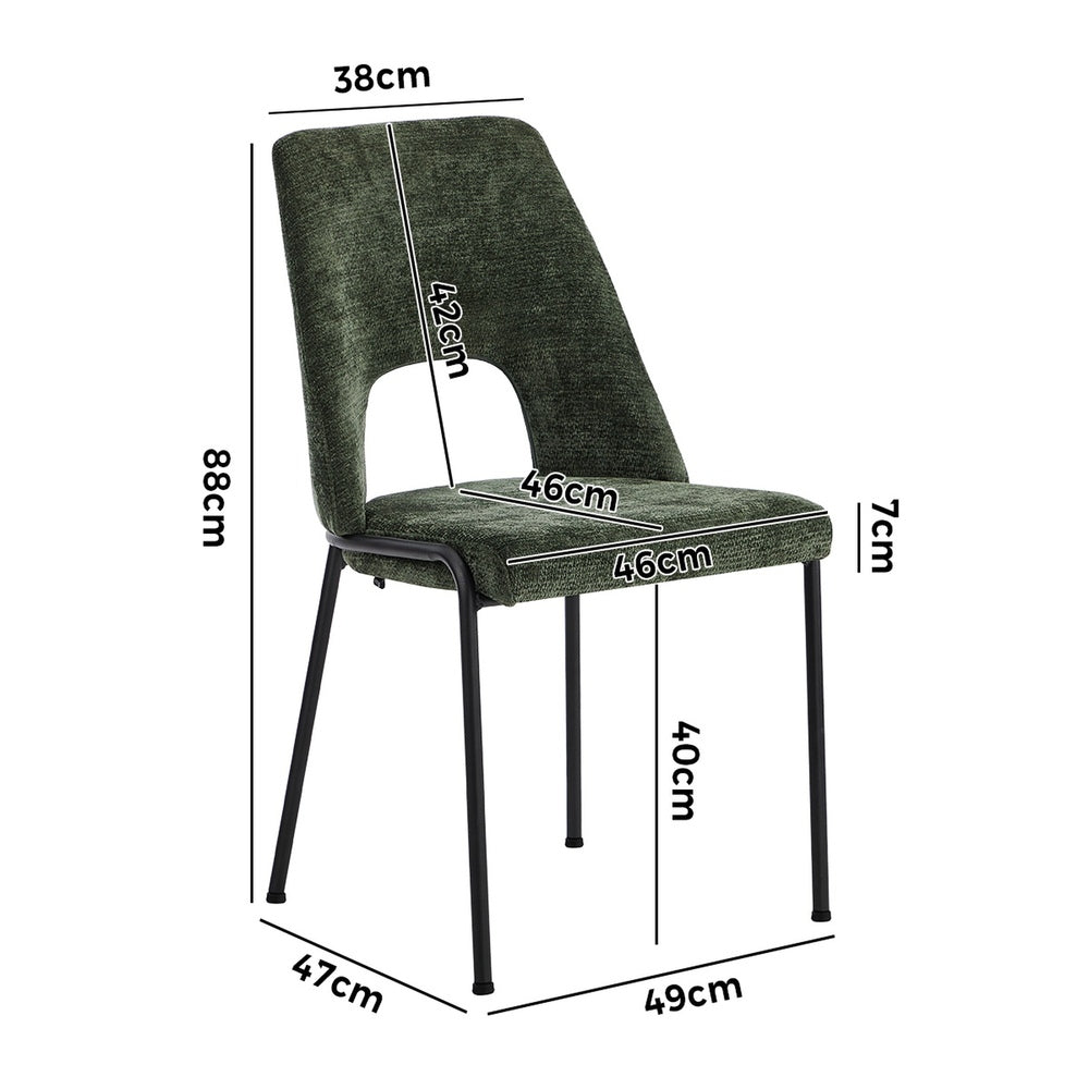 2x Dining Chairs Chenille Fabric Upholstered Kitchen Side Chairs Beige Green & Grey
