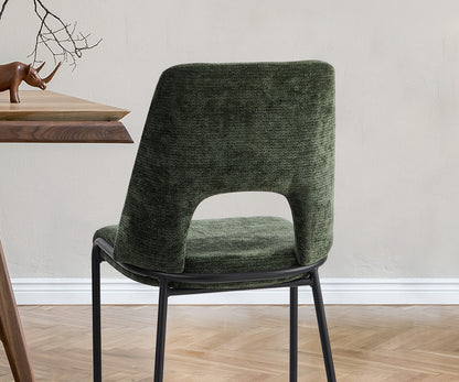 2x Dining Chairs Chenille Fabric Upholstered Kitchen Side Chairs Beige Green & Grey