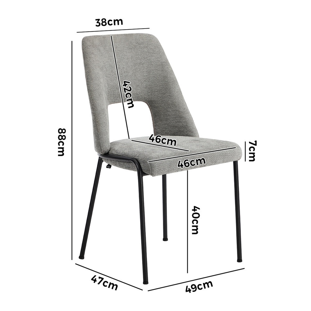 2x Dining Chairs Chenille Fabric Upholstered Kitchen Side Chairs Beige Green & Grey