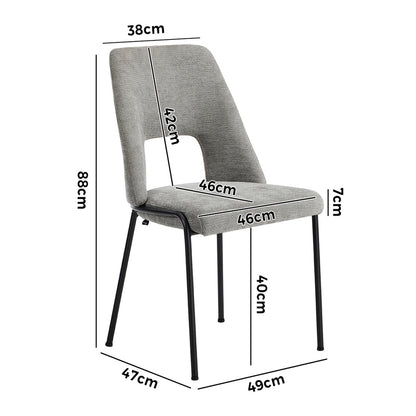 2x Dining Chairs Chenille Fabric Upholstered Kitchen Side Chairs Beige Green & Grey