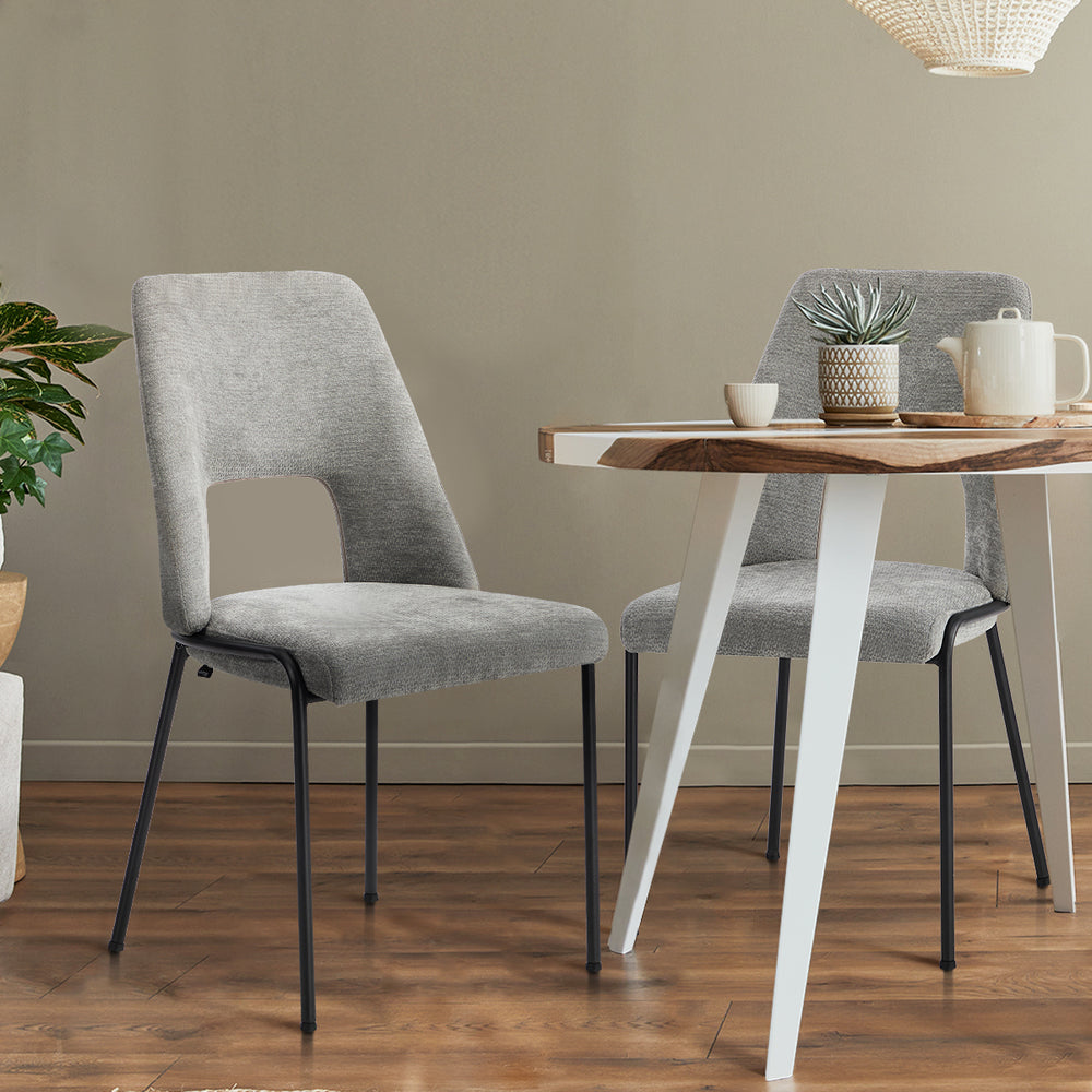2x Dining Chairs Chenille Fabric Upholstered Kitchen Side Chairs Beige Green & Grey