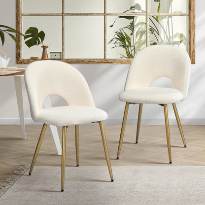 2PCS Dining Chairs Armchair Sherpa Golden White