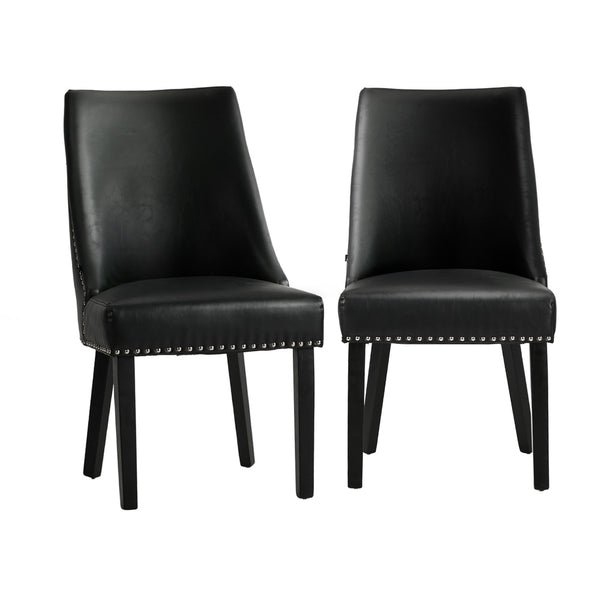  2PCs PU Leather Dining Chair Kitchen Padded Seat Design Black