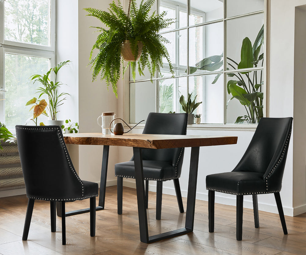 2PCs PU Leather Dining Chair Kitchen Padded Seat Design Black