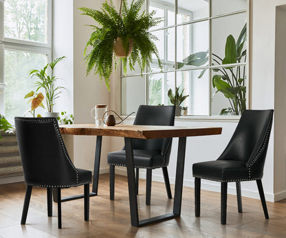 2PCs PU Leather Dining Chair Kitchen Padded Seat Design Black