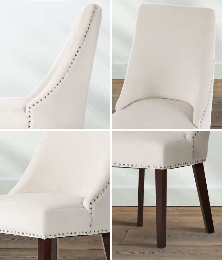 2PCs Velvet Dining Chair Kitchen Padded Seat Design Beige