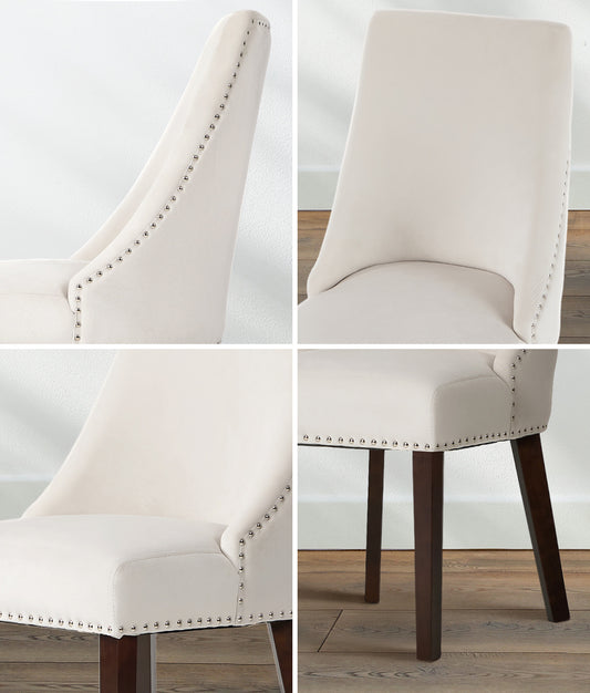 2PCs Velvet Dining Chair Kitchen Padded Seat Design Beige
