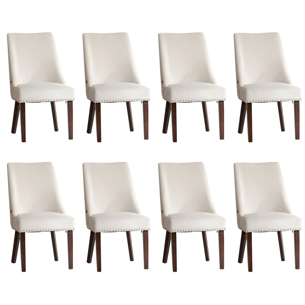 Dining Chair Set of 4,6,8 Beige Velvet with Winglet Padded Seat