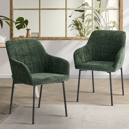 2x Dining Chairs Kitchen Armchairs Chenille Fabric Green