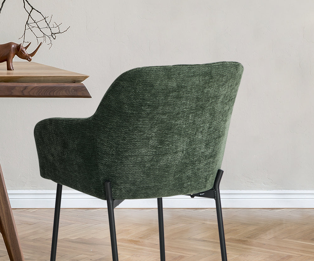 2x Dining Chairs Kitchen Armchairs Chenille Fabric Green